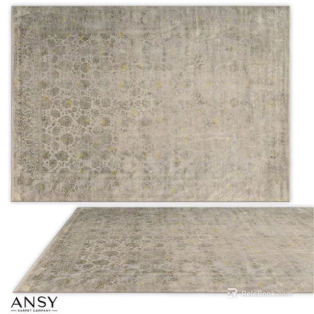 Square Rug with Intricate Floral Patterns Gray Base and Gold Accents Elegant Home Decor 3d model 