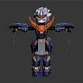 Mechanical Robot Character In Standing Pose With White Head Orange Armor And Blue Red Details