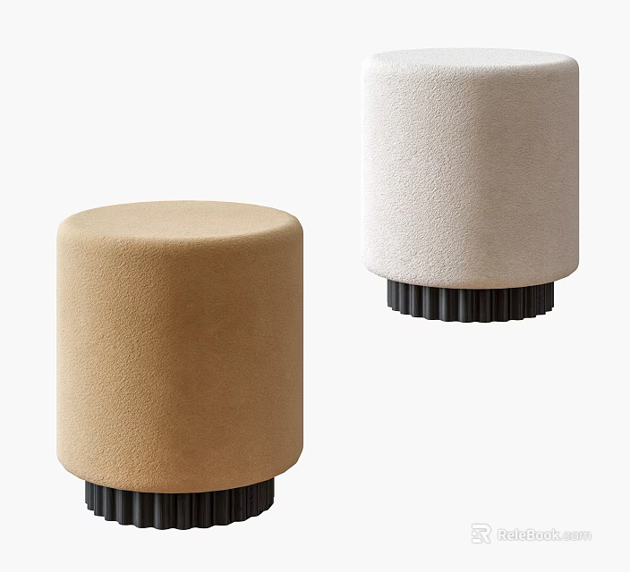 Modern Cylindrical Brown And Beige Upholstered Sofa Stools With Black Base 3d model