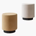 Modern Cylindrical Brown And Beige Upholstered Sofa Stools With Black Base 3d model