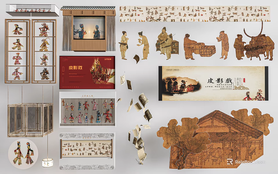 Traditional Shadow Puppetry Art With Ancient Characters Architecture And Display Cases 3d model 