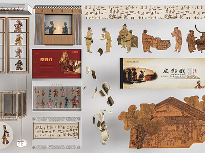 Traditional Shadow Puppetry Art With Ancient Characters Architecture And Display Cases 3d model