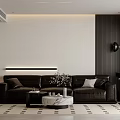 Modern Living Dining Room Interior With Leather Sofa Marble Coffee Table And Wall Lighting
