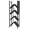 Black Metal Shelving Unit Featuring Geometric Grid Design And Open Storage Tiers For Organization