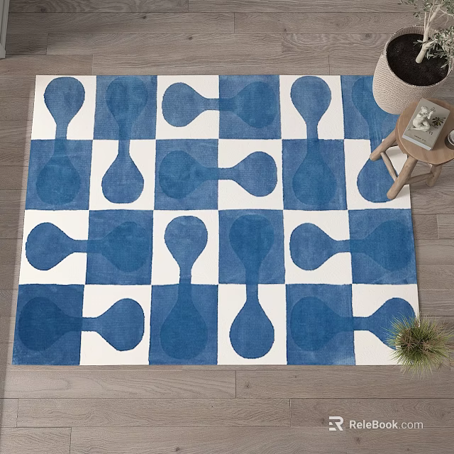 Modern Blue And White Square Rug With Geometric Patterns For Interior Decor 3d model