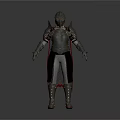 Fantasy Game Movie Character In Detailed Metallic Armor With Helmet And Purple Cloak