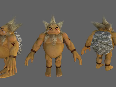 Cartoon Style Creature Characters With Multiple Views Fur Stone Back Designs Angry Expressions Arm Bands 3d model