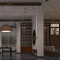 Modern Garden Space With White Walls Wooden Door Decorative Painting Circular Mirror Stones And Water