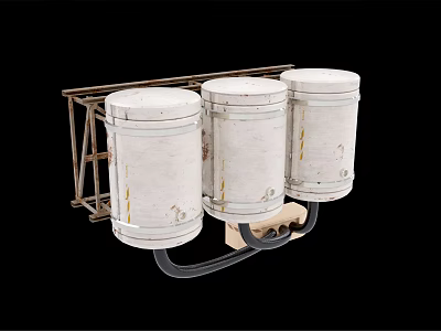 Industrial Equipment Featuring Metal Rack Holding Three White Barrels and Pipes 3d model