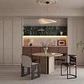 Modern Restaurant Interior With Round Dining Table Pendant Light And Marble Shelf 3d model