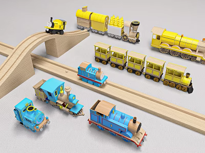 Colorful Electric Toy Train Set With Wooden Tracks Multiple Carriages And Various Designs For Kids 3d model