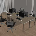 Modern Office Desk Setup With Multiple Computer Monitors Black Ergonomic Chairs And Keyboards 3d model