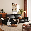 Black Leather Sofa Coffee Table Set With Throw Pillows Blanket Floor Lamp In Living Room