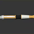 Futuristic Sci Fi Weapon With Gold White Black Cylindrical Design Green Glowing Tip Metallic Finish