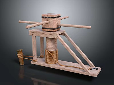 Industrial Equipment With Wooden Construction Cross Beams Rope System And Manual Operation 3d model