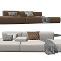 Modern Brown and White Sectional Sofa with Plaid Pillows and Striped Throw Blanket