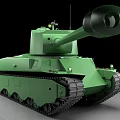 Green Military Tank With Long Cannon Turret and Heavy Tracks Design
