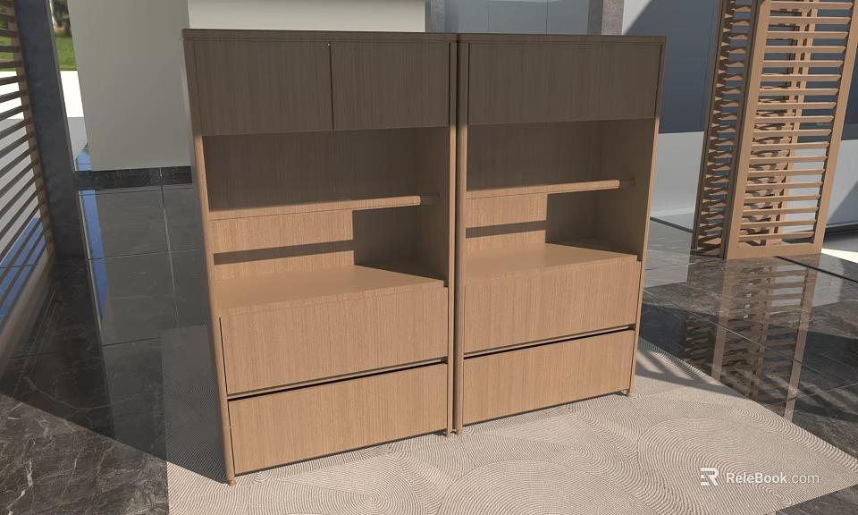 Modern Wooden Decorative Cabinets With Multiple Shelves And Drawers In Interior 3d model 