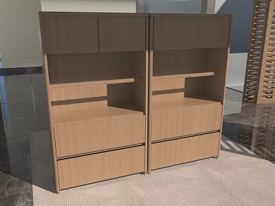 Modern Wooden Decorative Cabinets With Multiple Shelves And Drawers In Interior 3d model
