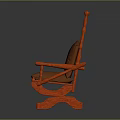 Comfortable Leisure Rocking Chair with Orange Wooden Frame and Brown Cushion