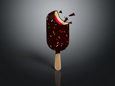 Chocolate Coated Popsicle With Wooden Stick Colorful Sprinkles And Apple Slice Inside 3d model