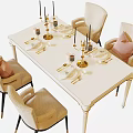 Elegant Dining Table Set With Beige Chairs Pink Cushions And White Rectangular Table 3d model