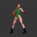 Dynamic Female Character In Green Bodysuit With Red Hat Gloves And Black Boots Pose