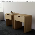 Modern Wooden Bedside Tables With Drawers Near Window On Dark Carpet And Light Wall