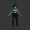 Animated Game Movie Character With Blue Hair Blue Shirt Green Pants And Orange Shoes