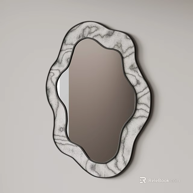 Unique Irregular Shaped Mirror With Textured Black And White Frame Design 3d model 