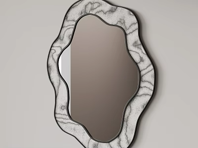 Unique Irregular Shaped Mirror With Textured Black And White Frame Design 3d model