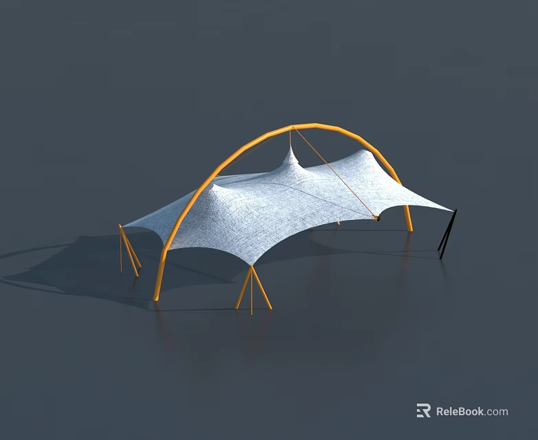 Modern White Swing Door With Yellow Metal Frame And Canvas Structure Design 3d model