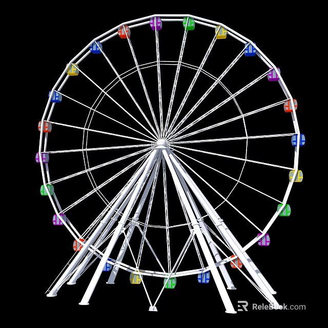 Amusement Park Ferris Wheel With Colorful Cabins And Tall Metal Structure 3d model 