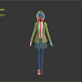 Anime Style Female Character with Blue Short Hair in Orange Coat White Shirt