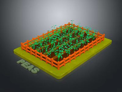 Fresh Peas Growing in Small Garden Bed With Orange Fence And Green Plants 3d model