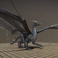 Majestic Mythical Flying Dragon With Spread Wings Standing On Grid Patterned Floor Against Gray Background