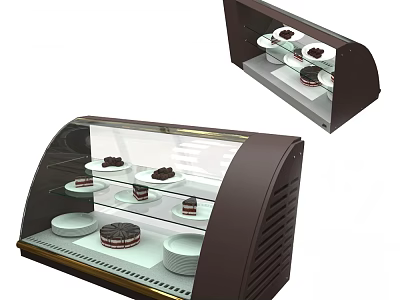 Refrigerated Display Case With Transparent Glass Door Brown Cabinet And Shelves For Cakes And Plates 3d model
