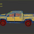 Yellow Modern Pickup Truck with Large Tires Black Accents and Truck Bed