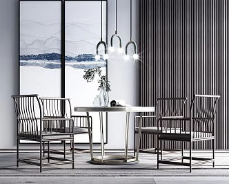 New Chinese Style Casual Table and Chair Combination Casual Table and Chair 3d model