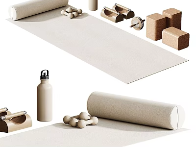 Essential Sports Equipment Including Yoga Mat Blocks Foam Roller And Water Bottle 3d model