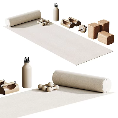 Essential Sports Equipment Including Yoga Mat Blocks Foam Roller And Water Bottle 3d model