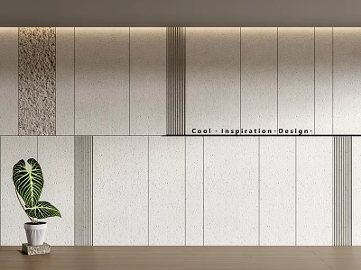 Modern Front Desk Background Wall With Textured Panels Vertical Lines And Potted Plant Decor 3d model