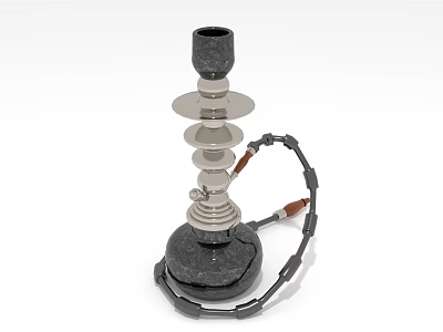 Decorative Hookah Ornament Set With Black Base Silver Metal Stem And Black Hose Design 3d model