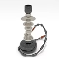 Decorative Hookah Ornament Set With Black Base Silver Metal Stem And Black Hose Design