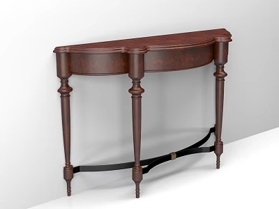 Dark Brown Wooden Console Table With Curved Top And Decorative Turned Legs 3d model