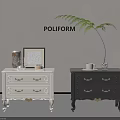 Poliform White And Black Nightstands With Gold Handles Vase Cup Plant Artwork