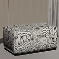 Modern Upholstered Ottoman With Black And White Wavy Pattern For Living Room 3d model