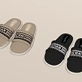Christian Dior Beige And Black Fluffy Slippers With Logo Strap Design