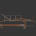Orange Hospital Bed With Adjustable Backrest Metal Frame And Rolling Wheels 3d model