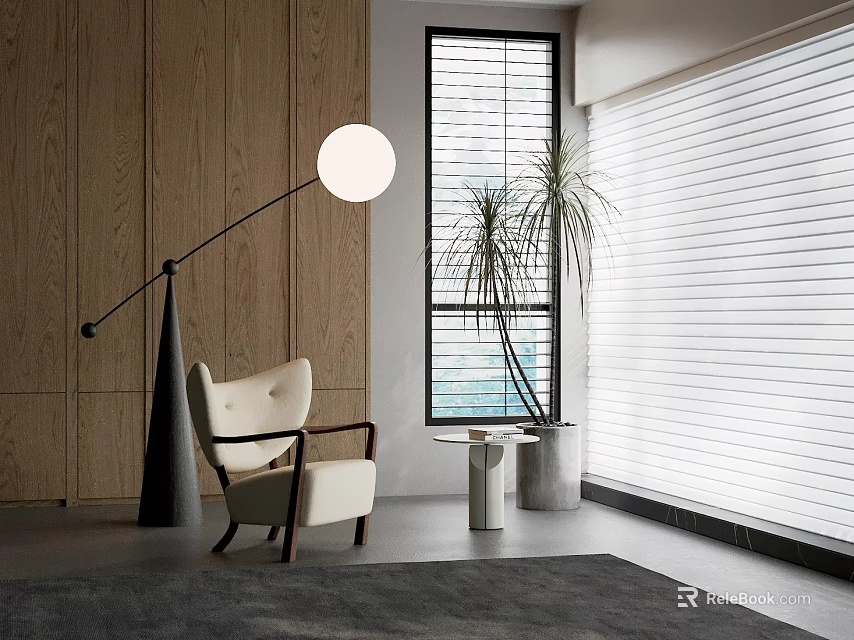 Modern Interior Decorative Ornament Combination With Floor Lamp Armchair Small Round Table And Potted Plant 3d model 